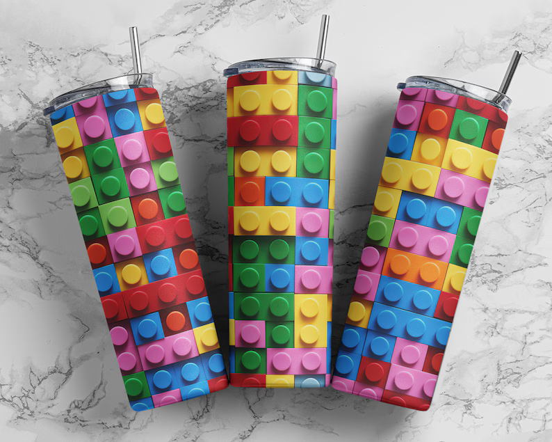 Building blocks tumbler wrap PNG, 20 oz skinny seamless tumbler sublimation design digital download, Straight tumbler PNG.