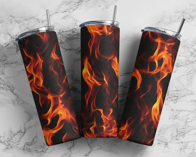 Flames tumbler wrap PNG, 20 oz skinny seamless fire tumbler sublimation design digital download, Straight tumbler.