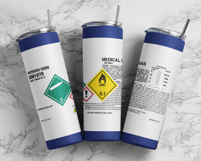 Nitrous Oxide tumbler wrap PNG, 20 oz skinny anesthesiology tumbler sublimation design digital download, Straight tumbler PNG.
