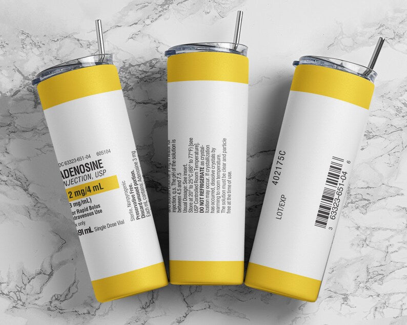 Adenosine tumbler wrap PNG, 20 oz skinny tumbler sublimation design digital download, ICU nurse tumbler, Straight tumbler PNG.