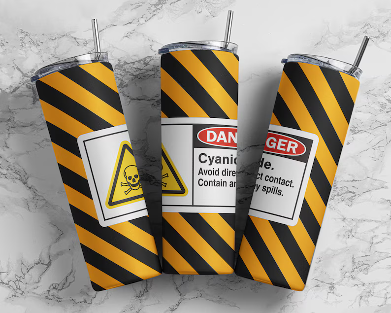 Toxic material DANGER hazard sign tumbler wrap PNG, tumbler wrap PNG, 20oz skinny straight tumbler wrap sublimation design digital download.