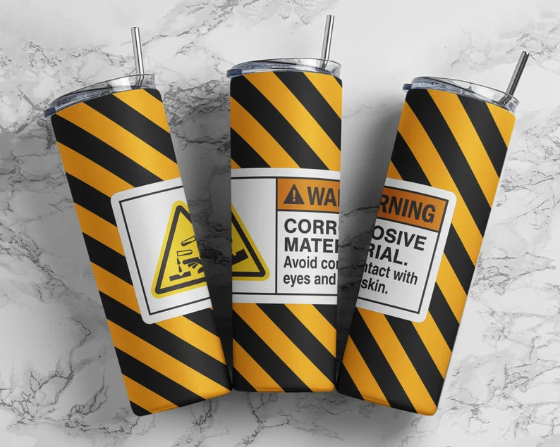 Corrosive substance WARNING hazard sign tumbler wrap PNG, tumbler wrap PNG, 20oz skinny straight tumbler wrap sublimation design download.